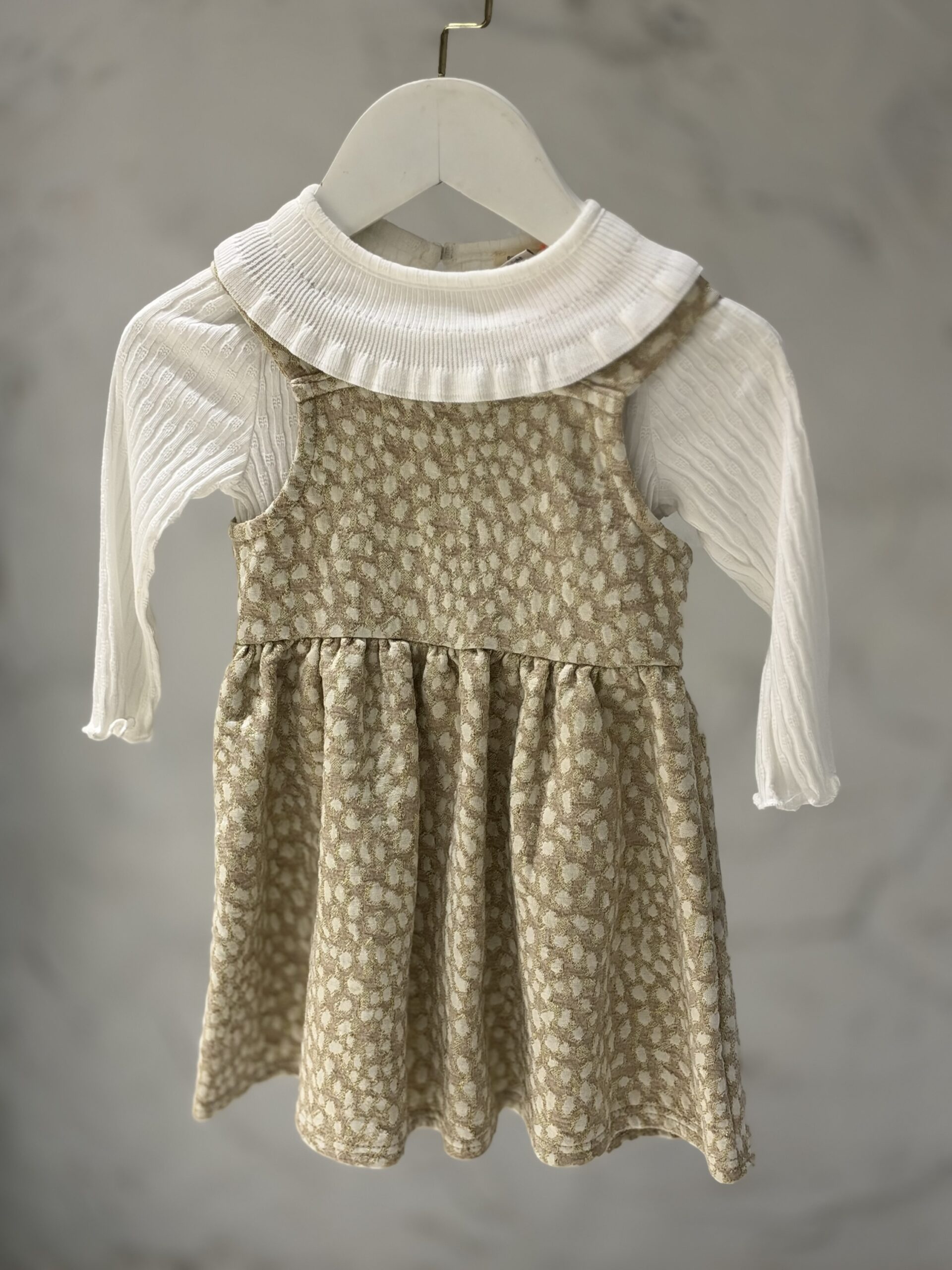 img_5239-3 Mayoral Girls Cream Blouse & Leopard Pinafore Skirt Set - Image 1