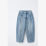 Zara: Kids Ripped Barrel-Leg Jeans – Medium Blue Wash