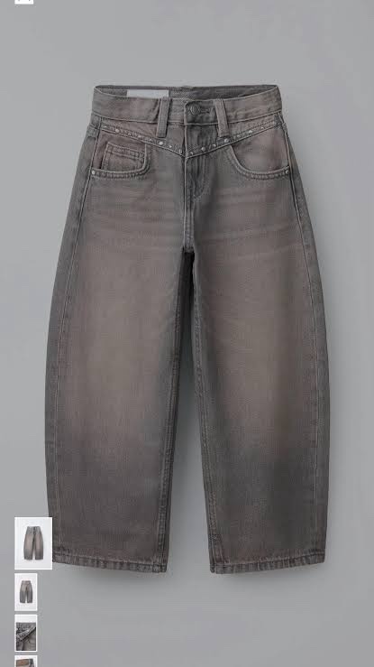 img_6538-2 Zara: Kids Girls Studded Barrel-Fit Jeans – Washed Grey/Brown - Image 1