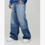 boohooMAN: Extreme Rigid Zip-Off Leg Cross Embroidery Baggy Jeans