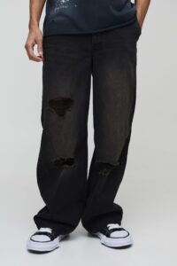 boohooMAN: Baggy Rigid Ripped Jeans with Boxer Waistband