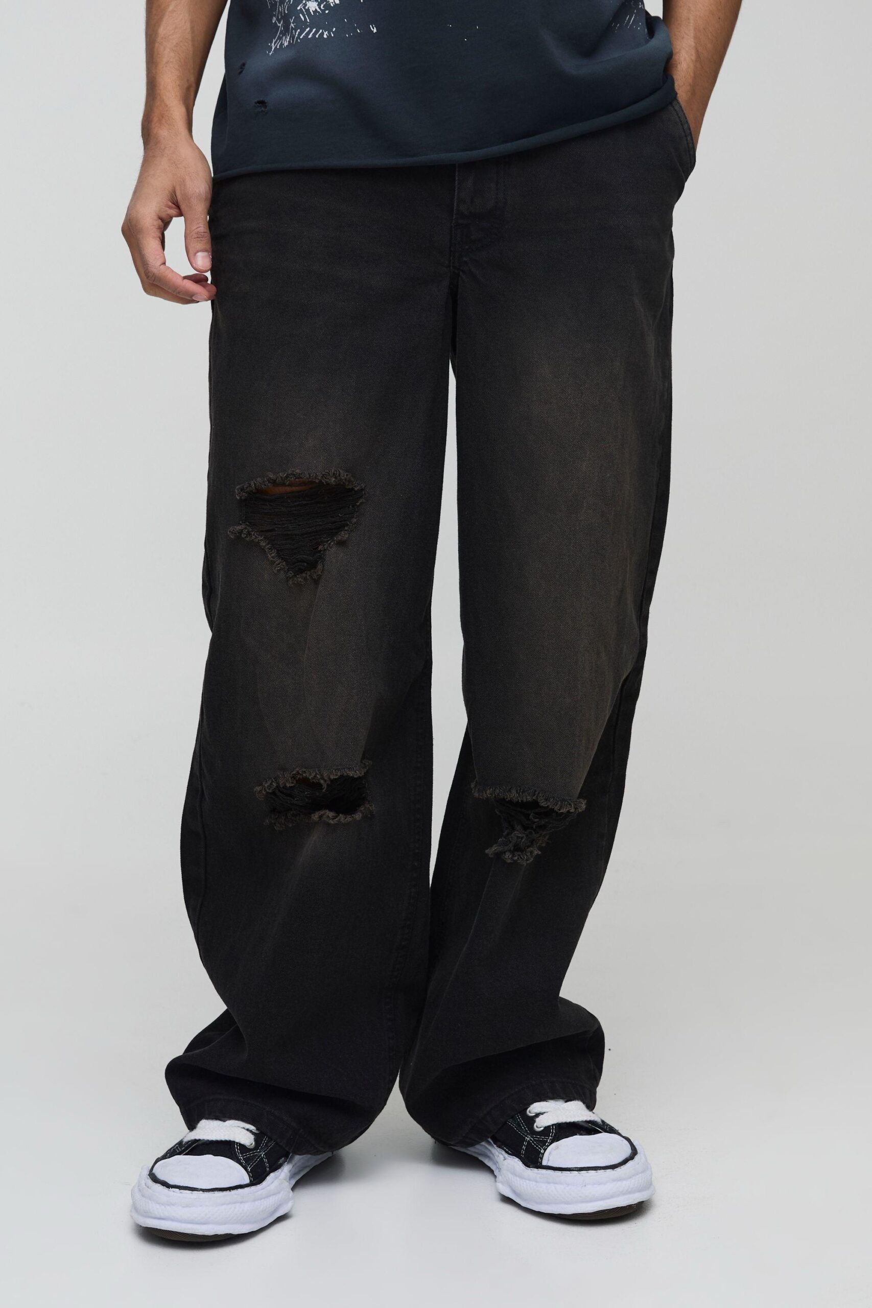 img_6569-2 boohooMAN: Baggy Rigid Ripped Jeans with Boxer Waistband - Image 1