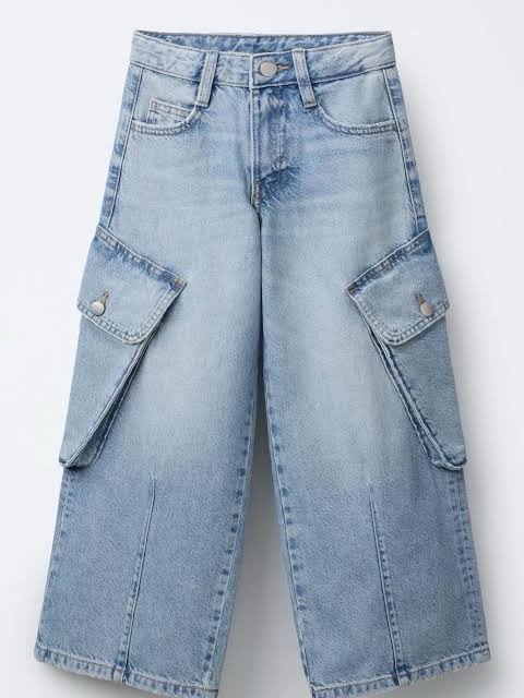 img_6767 Zara :Girls Wide-Leg Denim Cargo Jeans with Pockets - Image 1