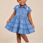 GUESS: Girls’ Lyocell Denim  Dress with Floral Embroidery