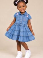 GUESS: Girls’ Lyocell Denim Dress with Floral Embroidery